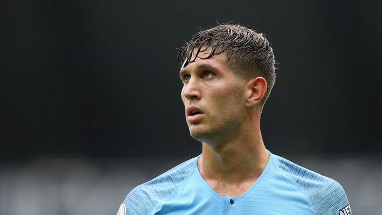 John Stones of Manchester City of Huddersfield Town during the Premier League match between Manchester City and Huddersfield Town at Etihad Stadium on August 19, 2018 in Manchester, United Kingdom.