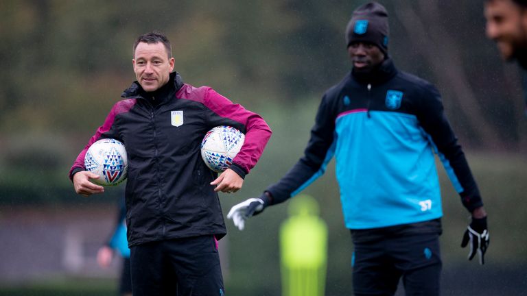 First-team coach John Terry of Aston Villa in action during a training session at the club's training ground at Bodymoor Heath on October 16, 2018 in Birmingham, England.