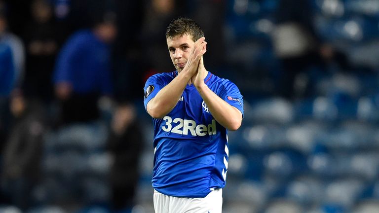 Jon Flanagan applauds fans after 0-0 draw with Spartak Moscow in Europa League