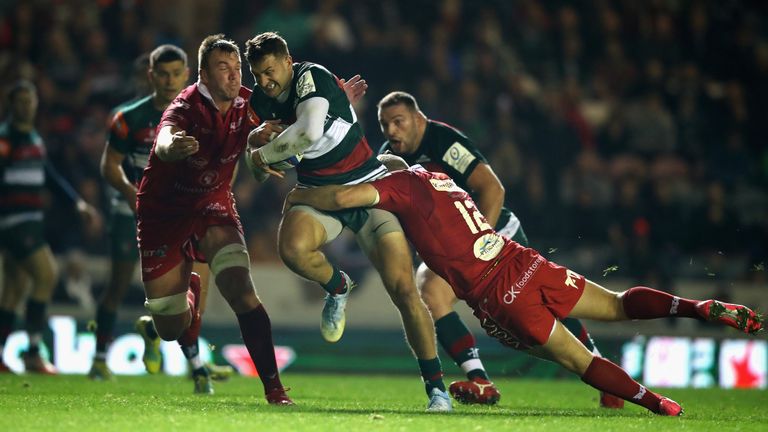 during the Champions Cup match between Leicester Tigers and Scarlets at Welford Road Stadium on October 19, 2018 in Leicester, United Kingdom.