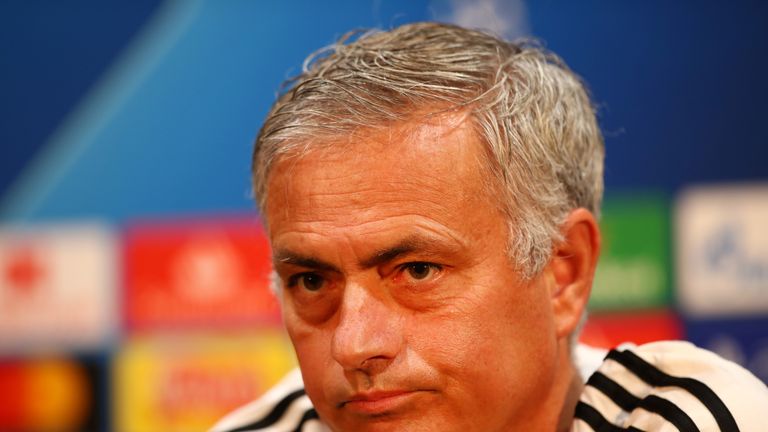 Jose Mourinho attends a press conference ahead of Manchester United&#39;s Champions League, Group H match against Valencia