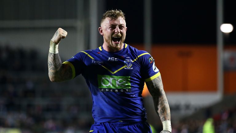 Josh Charnley celebrate Warrington's win           