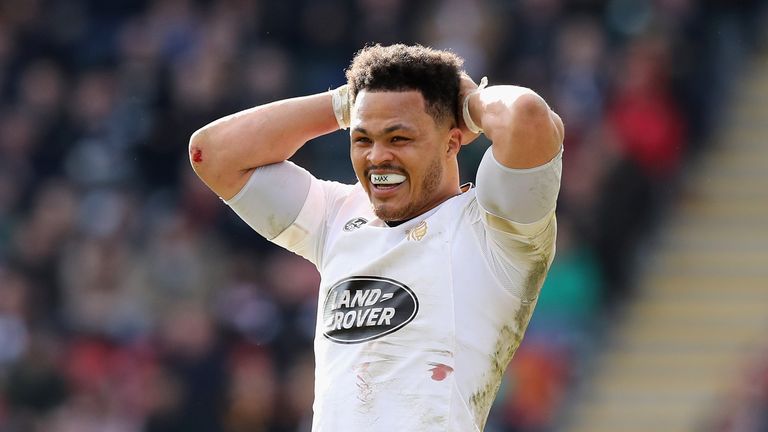 during the Aviva Premiership match between Leicester Tigers and Wasps at Welford Road on March 25, 2018 in Leicester, England.