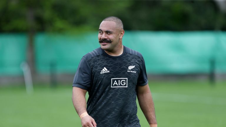 Karl Tu'inukuafe of New Zealand All Blacks during a charity event organized by UNICED ahead of the match against Argentina as part of The Rugby Championship on September 28, 2018 in Buenos Aires, Argentina. (Photo by Daniel Jayo/Getty Images) 