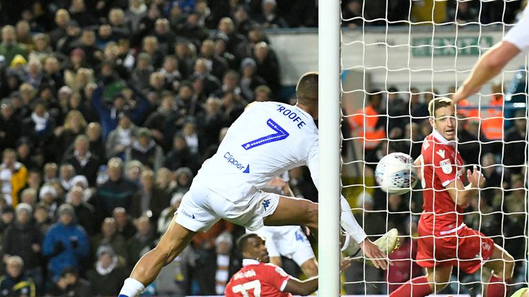 Kemar Roofe scores Leeds United's equaliser from close range