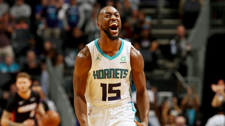 Kemba Walker reacts during the Heat @ Hornets game in Charlotte