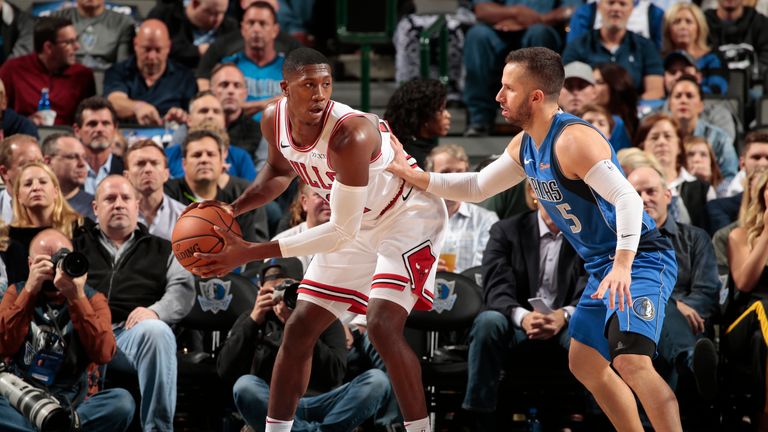 Kris Dunn #32 of the Chicago Bulls handles the ball against the Dallas Mavericks during a game on October 22, 2018 at American Airlines Center in Dallas, Texas. 