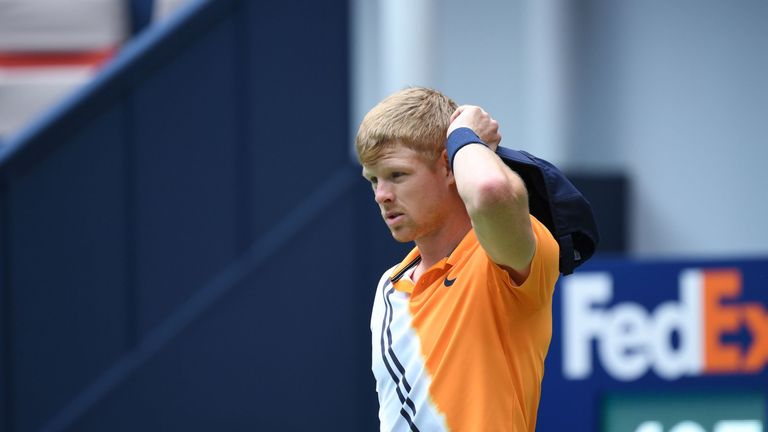 Kyle Edmund reacts after losing his Shanghai Masters quarter-final against Alexander Zverev