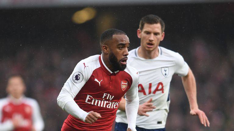 during the Premier League match between Arsenal and Tottenham Hotspur at Emirates Stadium on November 18, 2017 in London, England.