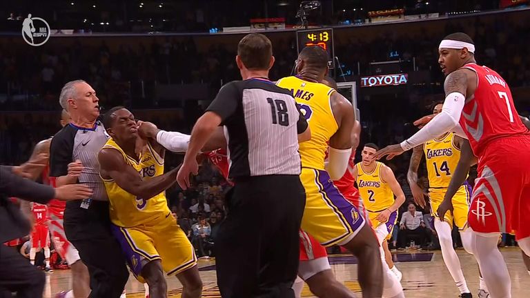 Punches were thrown during a fight between Rajon Rondo, Brandon Ingram of the Los Angeles Lakers and Chris Paul of the Houston Rockets during their match-up in the NBA.