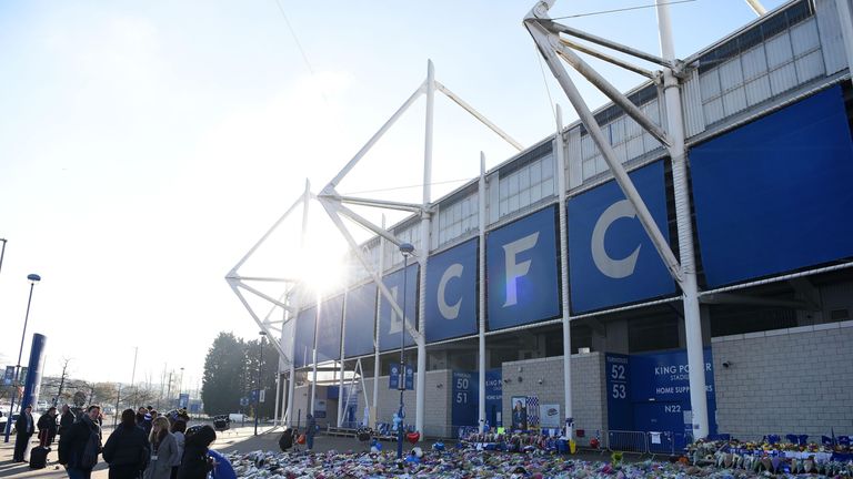Tributes are laid outside Leicester City's King Power Stadium on October 29 in honour of those who died in the helicopter crash nearby