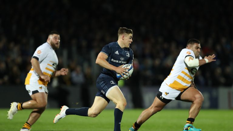 Garry Ringrose attacking for Leinster during their 52-3 victory over Wasps at the RDS