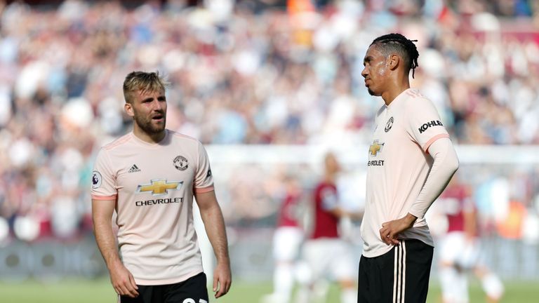 Luke Shaw and Chris Smalling dejected after Manchester United&#39;s defeat at West Ham