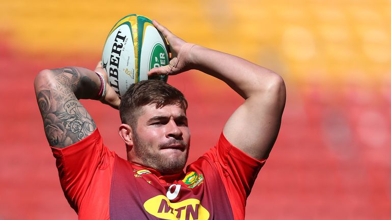 during a South African Springboks captain's run at Suncorp Stadium on September 7, 2018 in Brisbane, Australia.