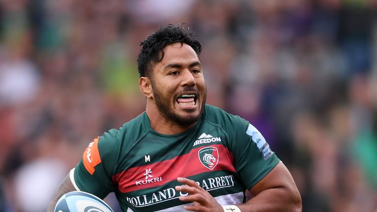 Manu Tuilagi breaks away to score a first-half try for Leicester Tigers during the Gallagher Premiership against Newcastle Falcons
