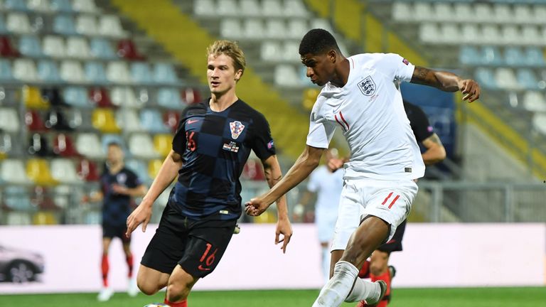 Marcus Rashford in action for England against Croatia