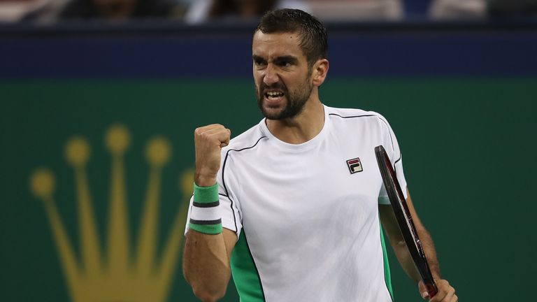Marin Cilic of Coratia celebrates a point against Nicolas Jarry of Chile during 2nd Round in 2018 Rolex Shanghai Masters on Day 3 at Qi Zhong Tennis Centre at Qi Zhong Tennis Centre on October 9, 2018 in Shanghai, China