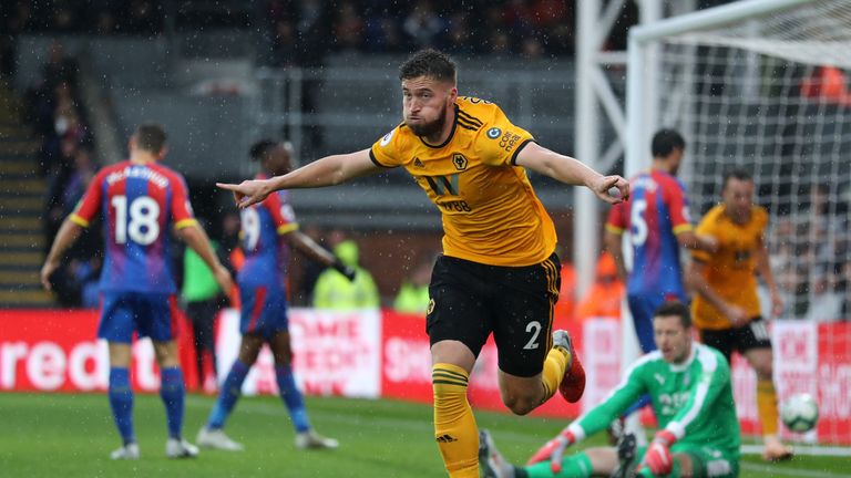 Matt Doherty of Wolverhampton Wanderers celebrates after scoring against Crystal Palace