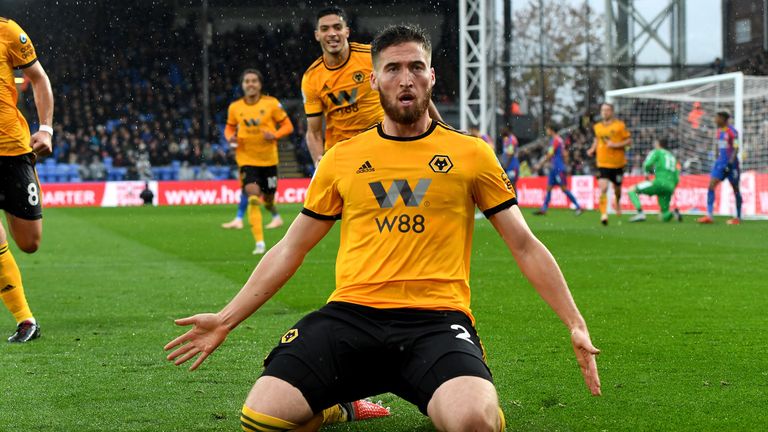 Matt Doherty celebrates for Wolves against Crystal Palace