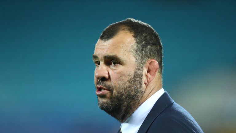 Wallabies coach Michael Cheika looks on during The Rugby Championship match between the Australian Wallabies and Argentina Pumas at Cbus Super Stadium on September 15, 2018 in Gold Coast, Australia.