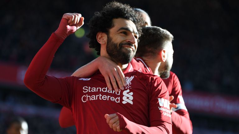 Mohamed Salah celebrates his goal against Cardiff City