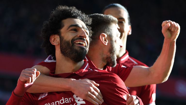 Mohamed Salah celebrates his goal against Cardiff City