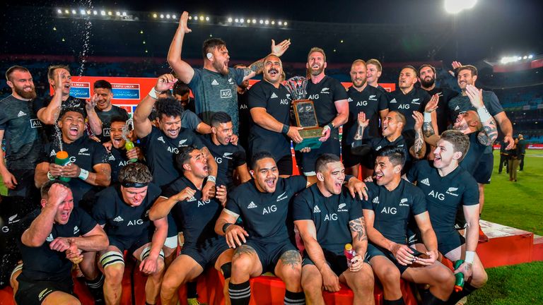 New Zealand celebrate with the Freedom Cup