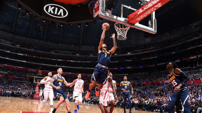 Trey Lyles #7 of the Denver Nuggets shoots the ball against the LA Clippers during a game on October 17, 2018 at Staples Center, in Los Angeles, California.