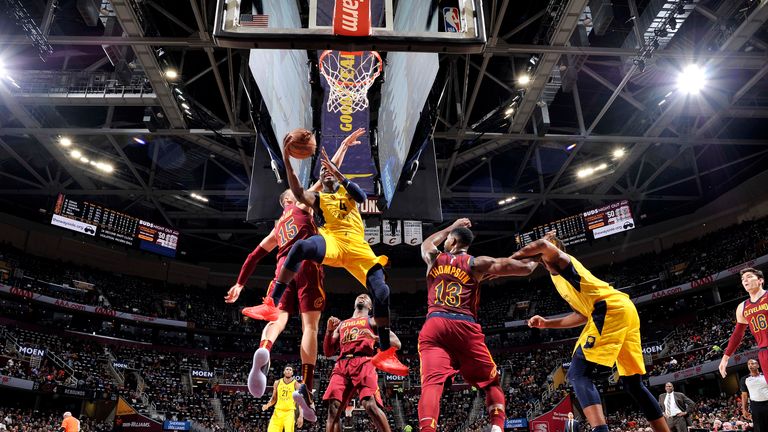 CLEVELAND, OH - OCTOBER 27: Victor Oladipo #4 of the Indiana Pacers shoots the ball against the Cleveland Cavaliers on October 27, 2018 at Quicken Loans Arena in Cleveland, Ohio. NOTE TO USER: User expressly acknowledges and agrees that, by downloading and/or using this Photograph, user is consenting to the terms and conditions of the Getty Images License Agreement. Mandatory Copyright Notice: Copyright 2018 NBAE  (Photo by David Liam Kyle/NBAE via Getty Images)