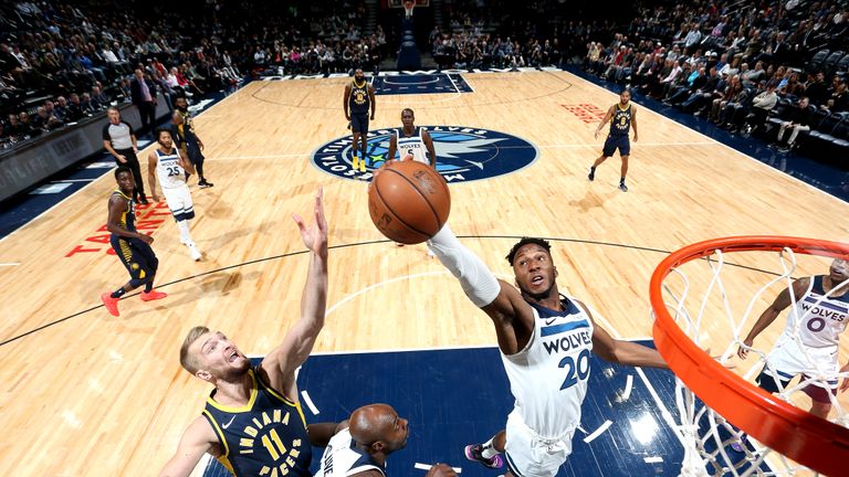 Josh Okogie #20 of the Minnesota Timberwolves shoots the ball against the Indiana Pacers on October 22, 2018 at Target Center in Minneapolis, Minnesota.