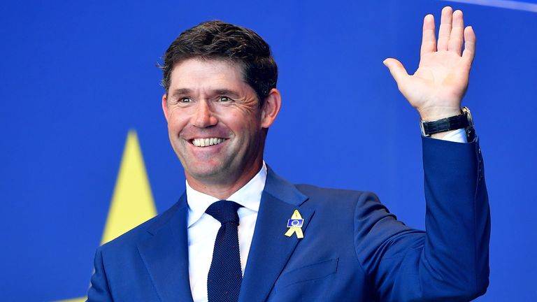 Vice-Captain Padraig Harrington of Europe is introduced during the opening ceremony for the 2018 Ryder Cup at Le Golf National on September 27, 2018 in Paris, France.