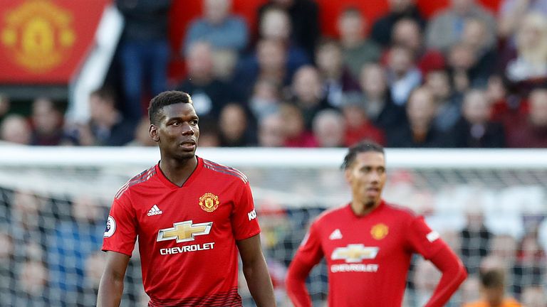 Paul Pogba and Chris Smalling react after Newcastle&#39;s second goal