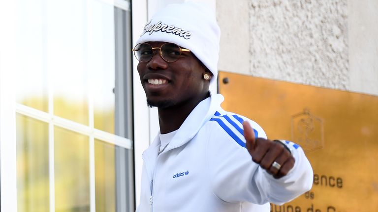 Paul Pogba arrives at France's national football team training base in Clairefontaine en Yvelines.