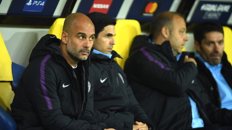 Pep Guardiola during the Group F match of the UEFA Champions League between FC Shakhtar Donetsk and Manchester City at Metalist Stadium on October 23, 2018 in Kharkov, Ukraine.