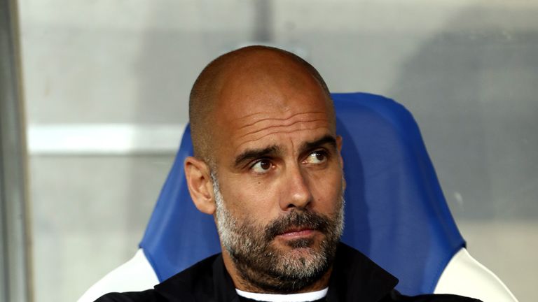 Pep Guardiola during Manchester City's Champions League group game against Hoffenheim 