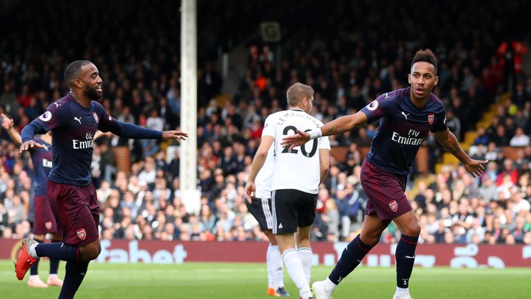 Pierre-Emerick Aubameyang celebrates scoring Arsenal's fourth goal