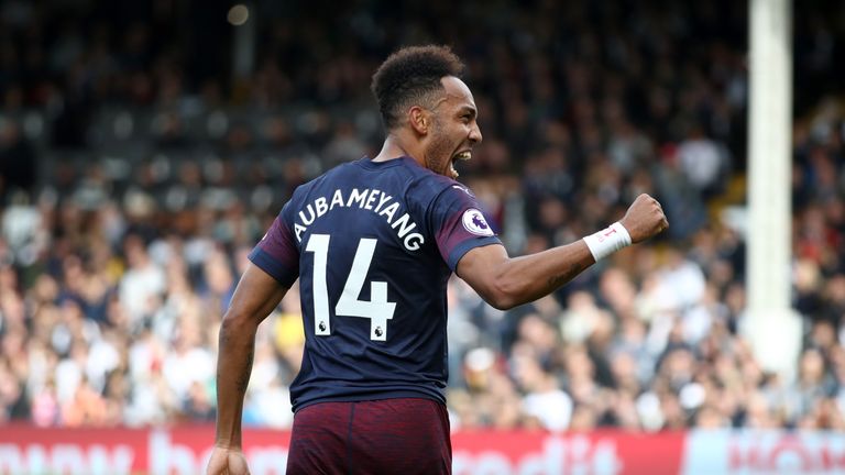 Pierre-Emerick Aubameyang celebrates scoring his side's fourth goal of the game