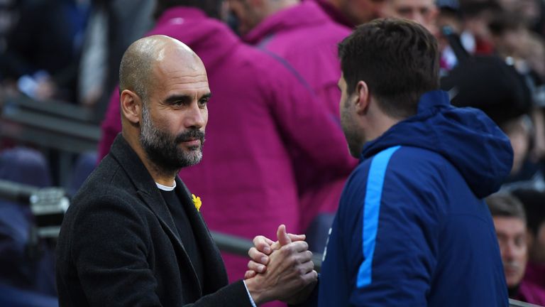  during the Premier League match between Tottenham Hotspur and Manchester City at Wembley Stadium on April 14, 2018 in London, England.