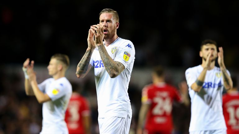 during the Sky Bet Championship match between Leeds United and Middlesbrough at Elland Road on August 31, 2018 in Leeds, England.