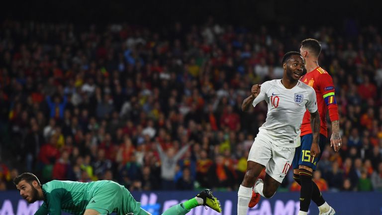 Raheem Sterling&#39;s second goal put England 3-0 up