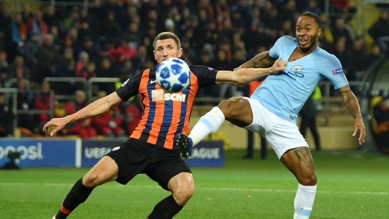  during the Group F match of the UEFA Champions League between FC Shakhtar Donetsk and Manchester City at Metalist Stadium on October 23, 2018 in Kharkov, Ukraine.