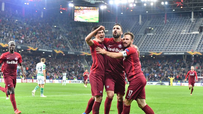 Salzburg players celebrate going 2-1 up