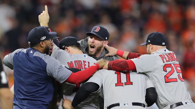 during Game Five of the American League Championship Series at Minute Maid Park on October 18, 2018 in Houston, Texas.