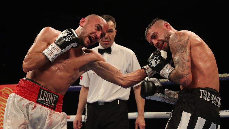 NEWCASTLE UPON TYNE, ENGLAND - OCTOBER 13 Francesco Patera fights Lewis Ritson during the European Lightweight Championship fight at Metro Radio Arena on October 13, 2018 in Newcastle upon Tyne, England. (Photo by Ian MacNicol/Getty Images)