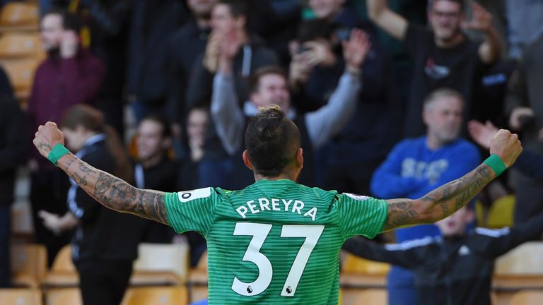 Roberto Pereyra celebrates after scoring Watford's second goal