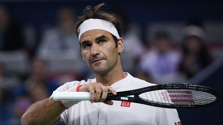 Switzerland's Roger Federer looks on during the men's singles third round match against Spain's Roberto Bautista Agut at the Shanghai Masters tennis tournament on October 11, 2018. 