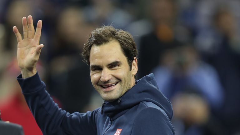 Roger Federer of Switzerland celebrates after defeating against Roberto Bautista Agut of Spain during they third round of the 2018 Rolex Shanghai Masters on Day 5 at Qi Zhong Tennis Centre on October 11, 2018 in Shanghai, China.