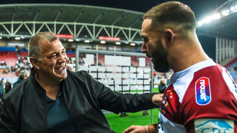 Romain Navarrete and Wigan head coach Shaun Wane
