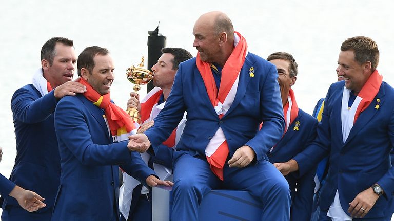 Thomas Bjorn is flanked by Sergio Garcia, Paul Casey and Ian Poulter
