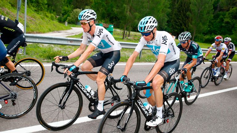 Salvatore Puccio (L) and Chris Froome at the Giro